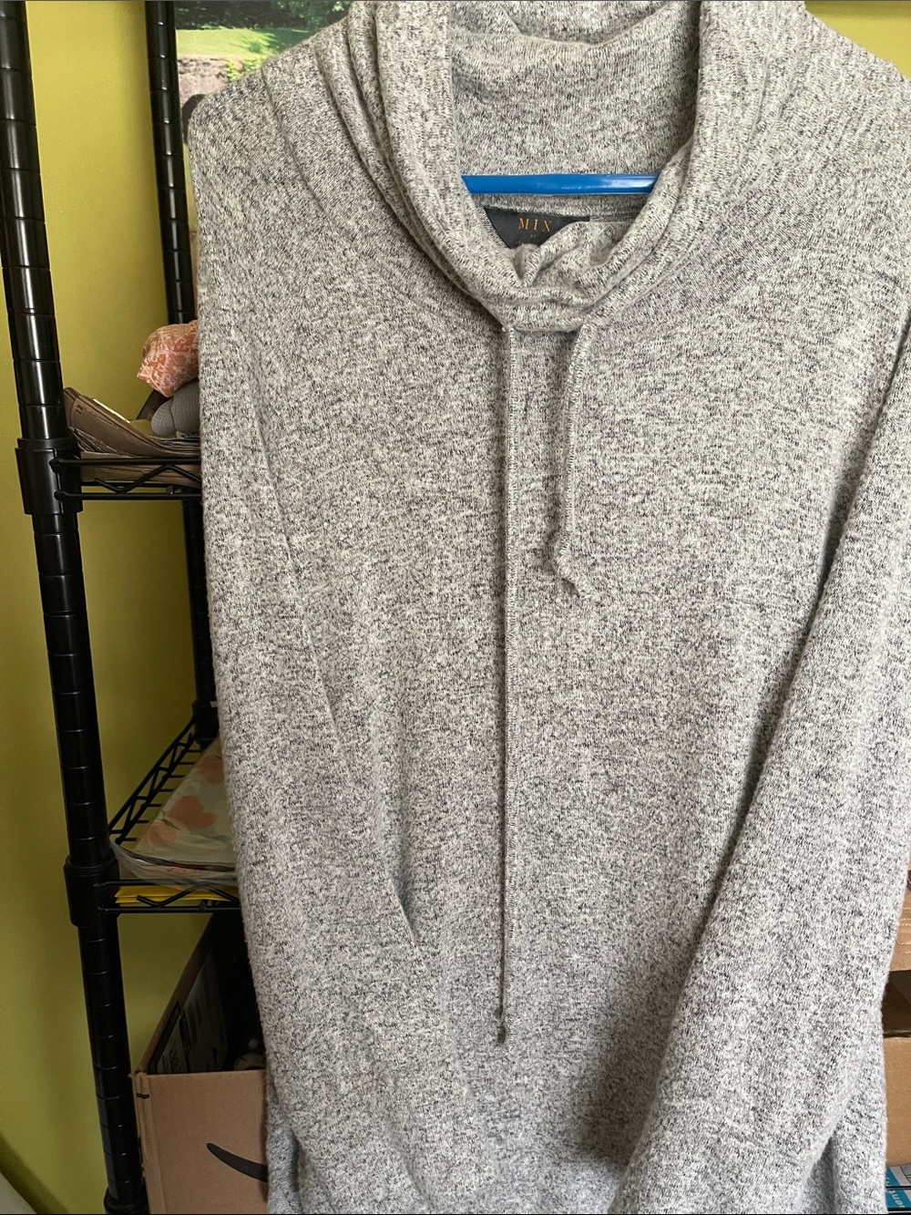 Mix by Hawthorn Women’s Light Gray Turtleneck Sweater Hoodie With drawstring
